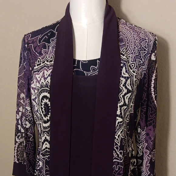 NWT! R&M Richards 2 Piece Printed Jacket And Dress Set Petite - Eggplant - Picture 6 of 13